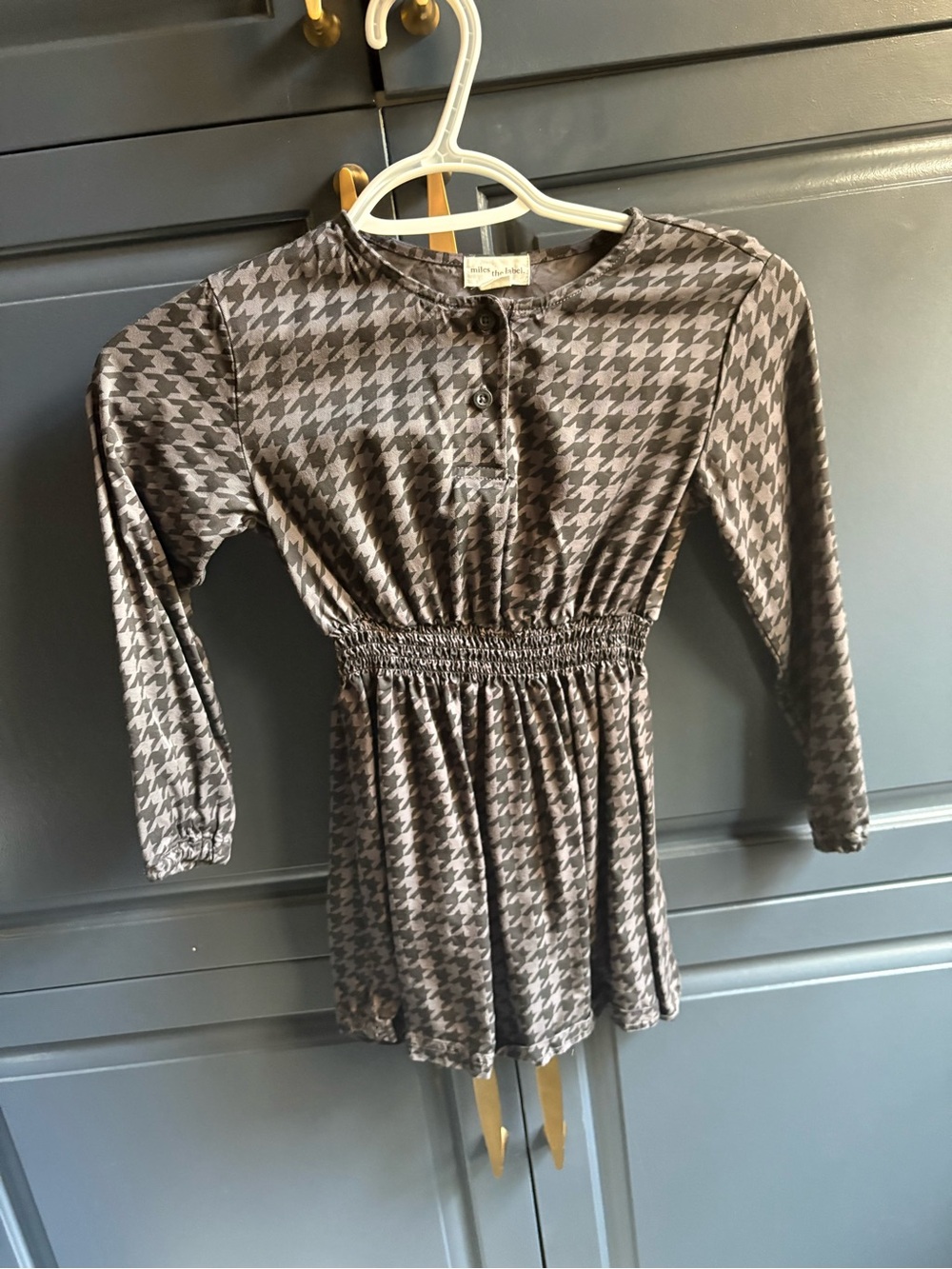 Girls MILES THE LABEL ' Houndstooth Long-Sleeve Casual Dress - Gray